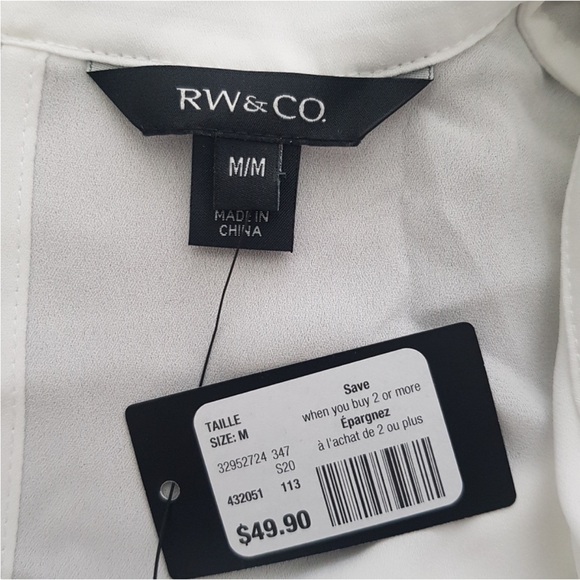 RW&CO. White and Pink Polo Collar Blouse with Eyelet Detail - Picture 5 of 5